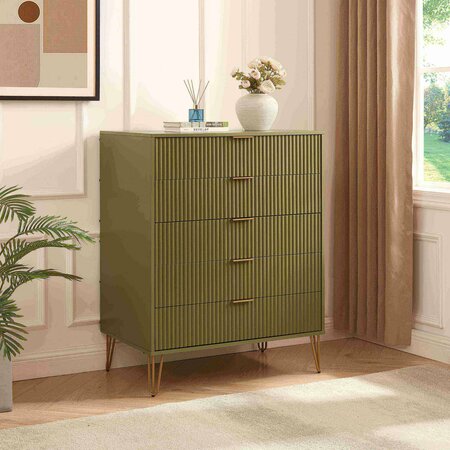 MANHATTAN COMFORT DUMBO 5-Drawer Tall Dresser in Olive Green DR002-OG